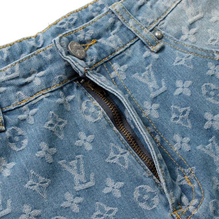 Simple Washed Blue Printed Jeans