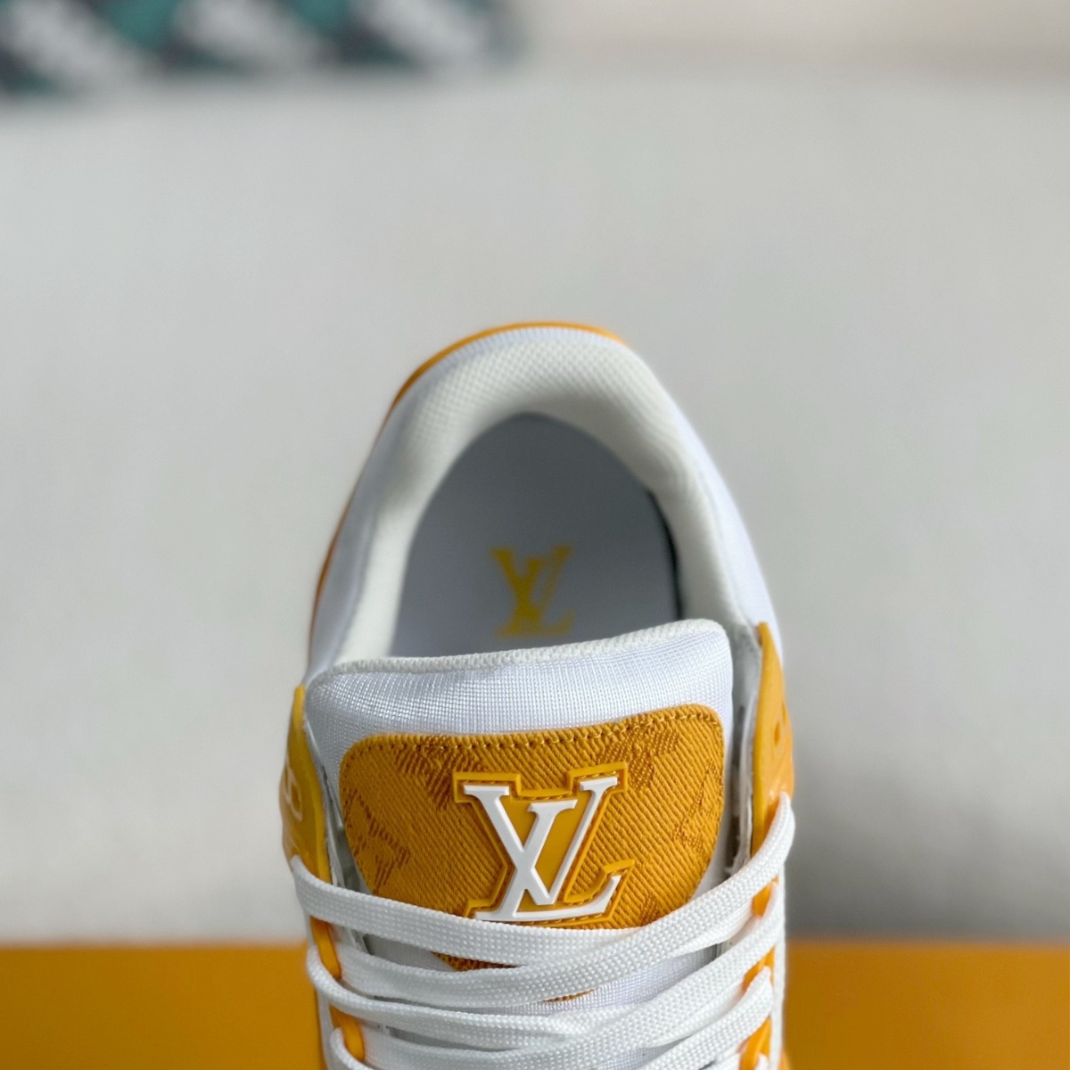 Yellow denim and white sneakers