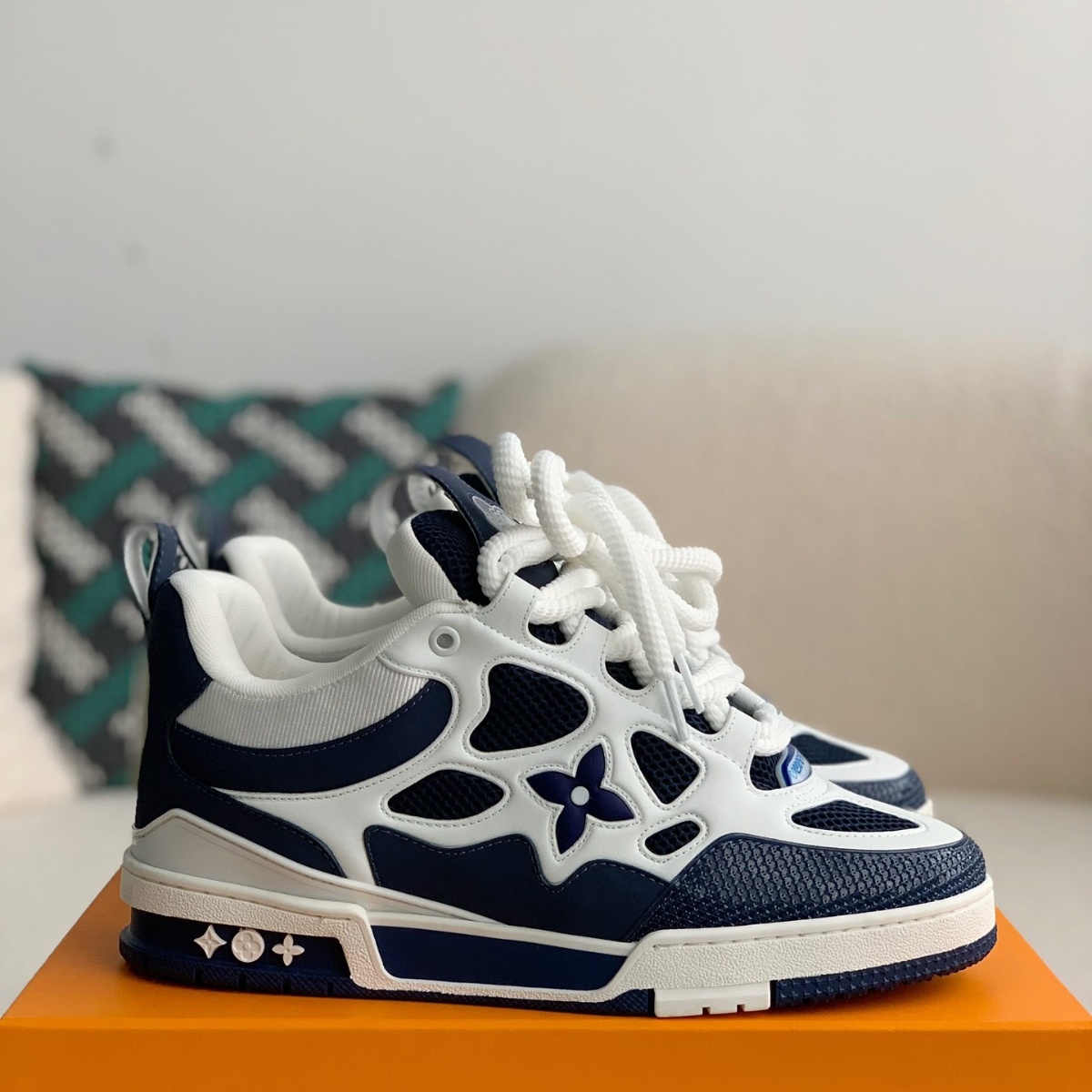 Navy and white sneakers