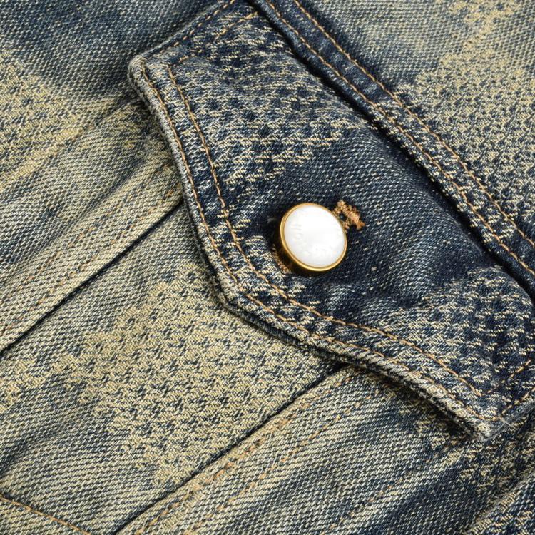 Checkerboard distressed denim jacket