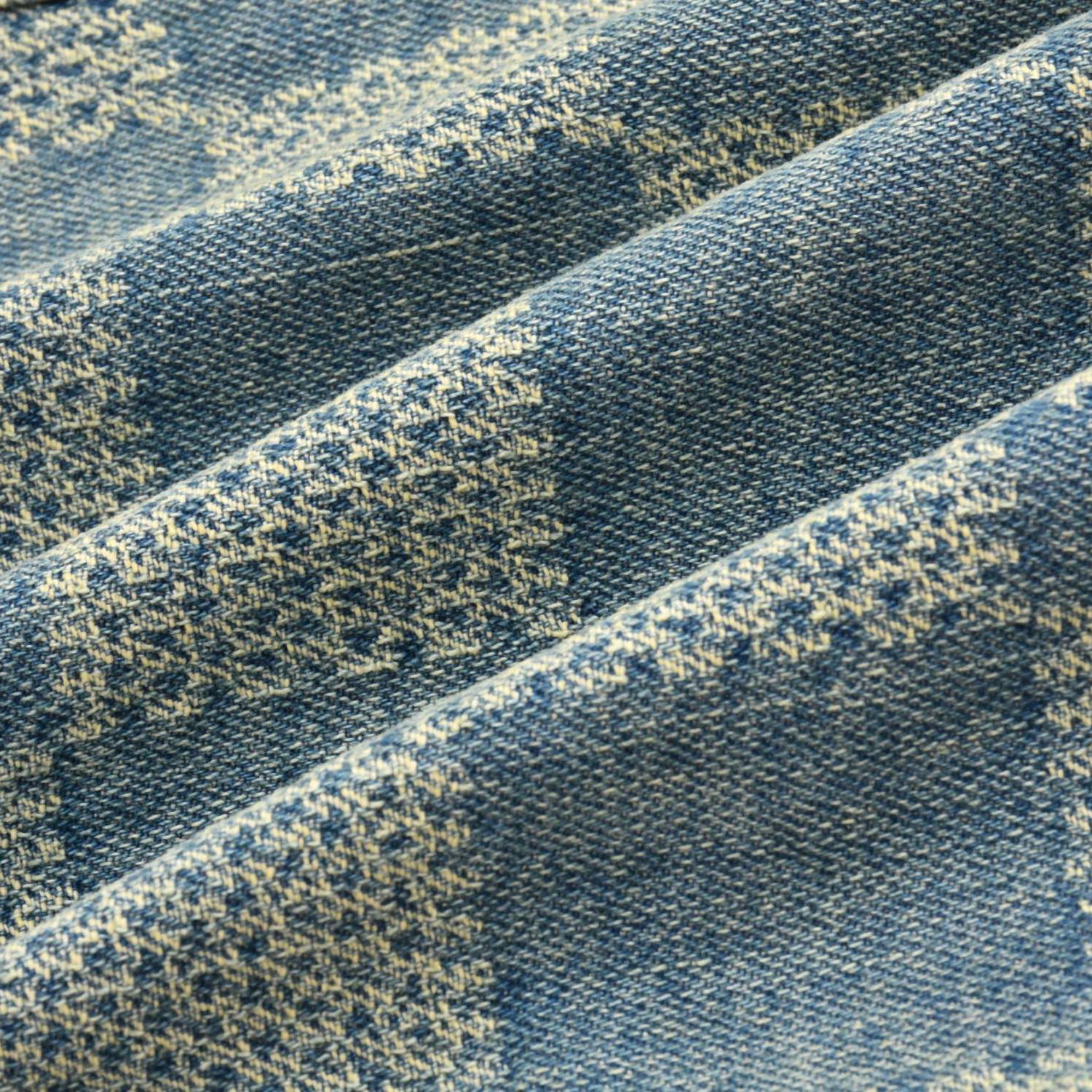 Checkerboard collarless denim jacket