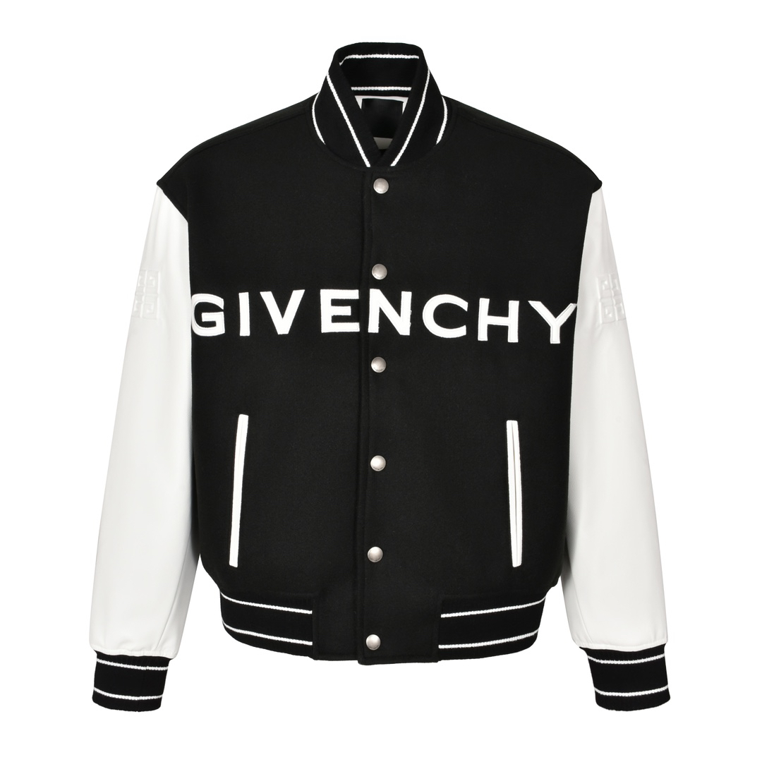 Leather slogan baseball jacket