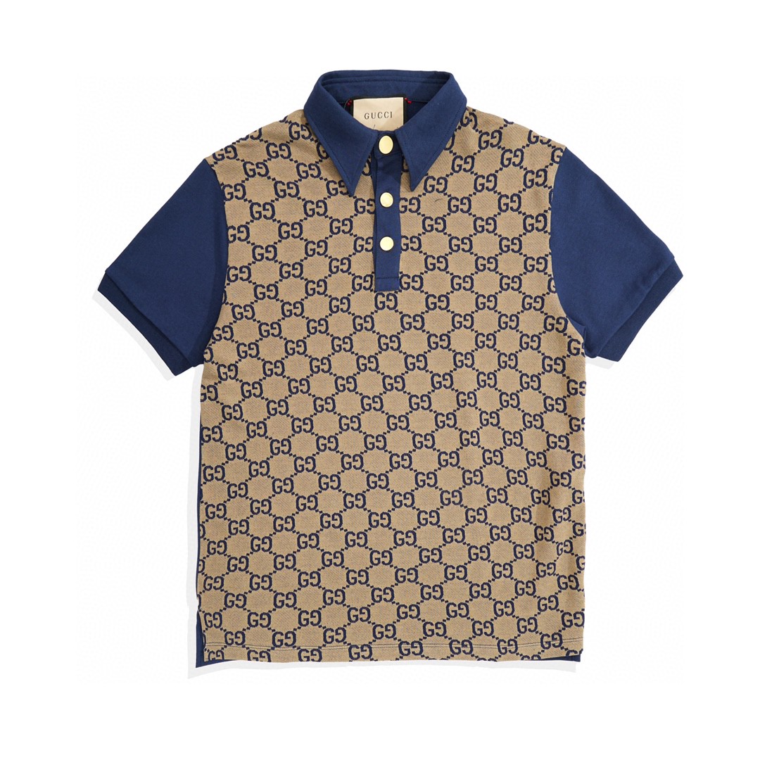 Silk Cotton Jacquard Polo Short Sleeve Shirt