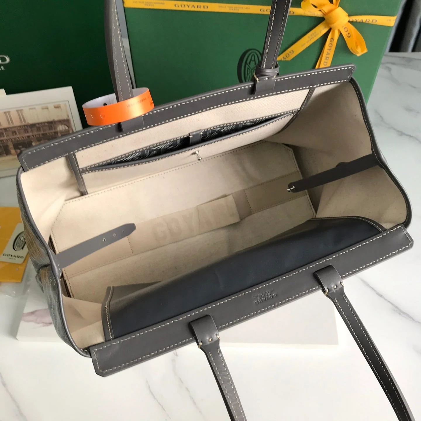 Grey Canvas And Calfskin Trim Bag