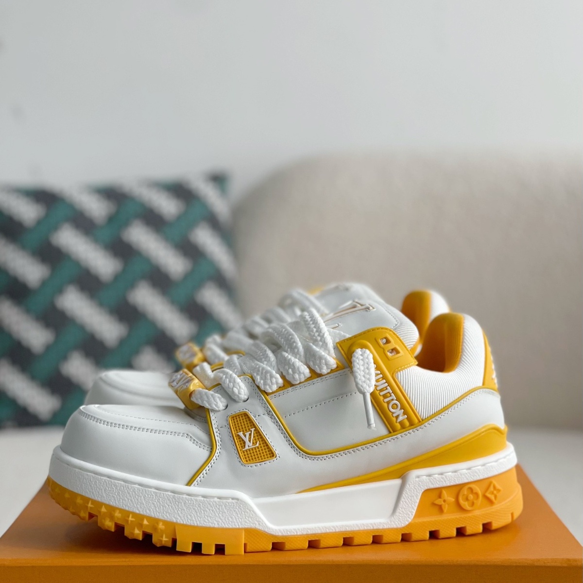 High-top orange sneakers