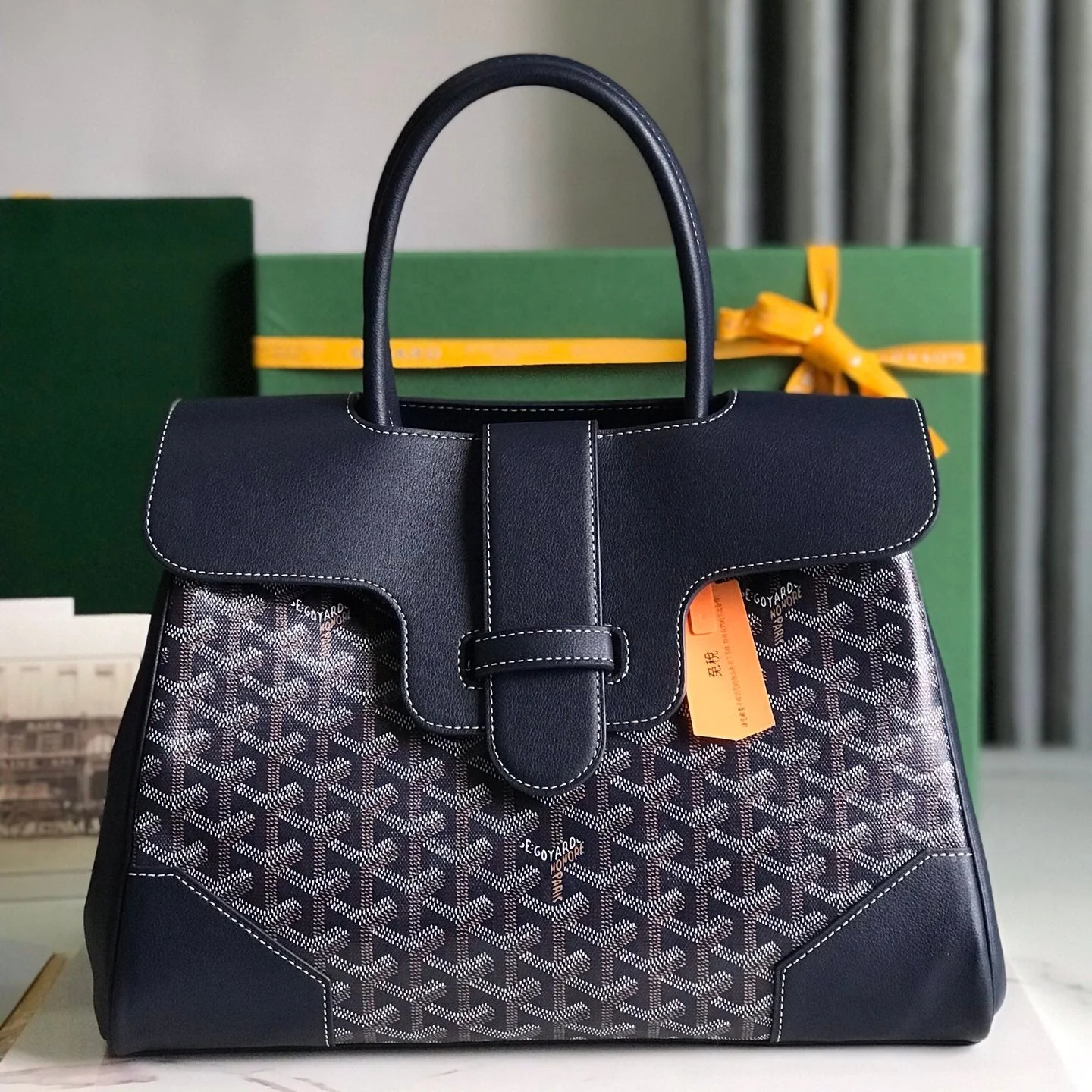 Bag 34 In Navy Blue Canvas And Calfskin