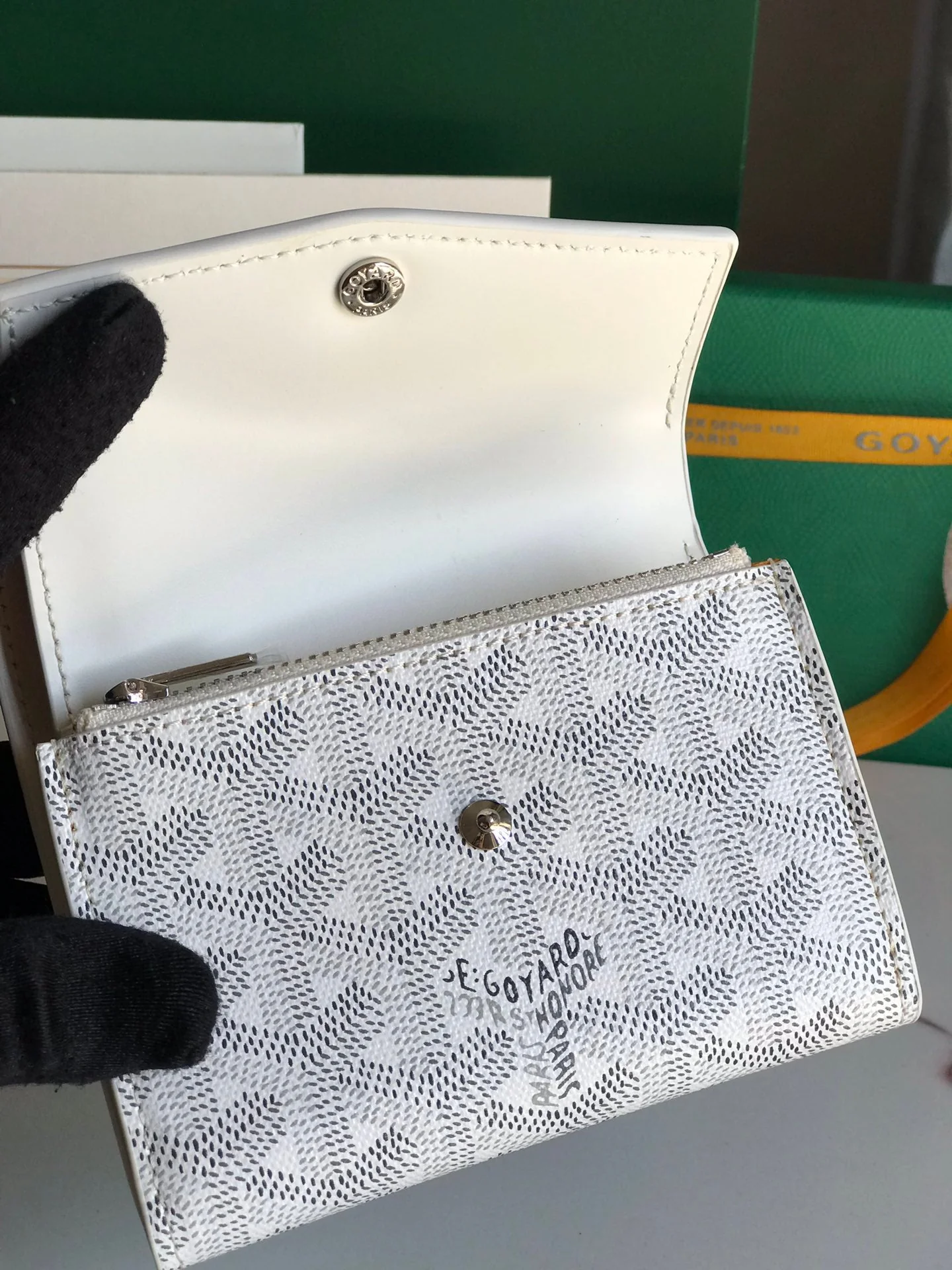 White Calfskin Canvas Card Holder