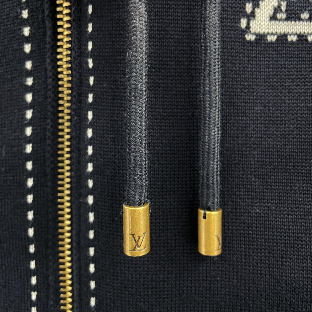 Intarsia Wool Zip-Up Hooded Jacket