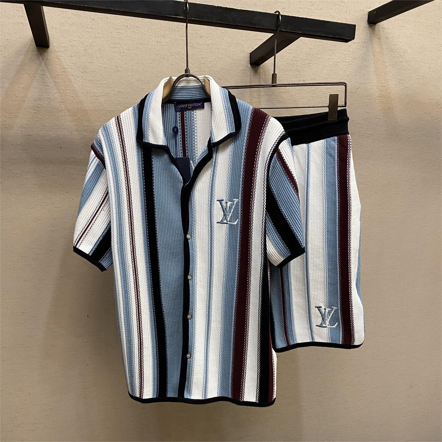 Striped Crochet Polo Shirt