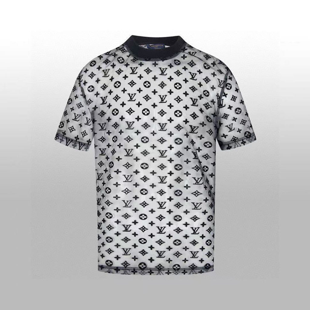 Overlapping black and white mesh T-shirt