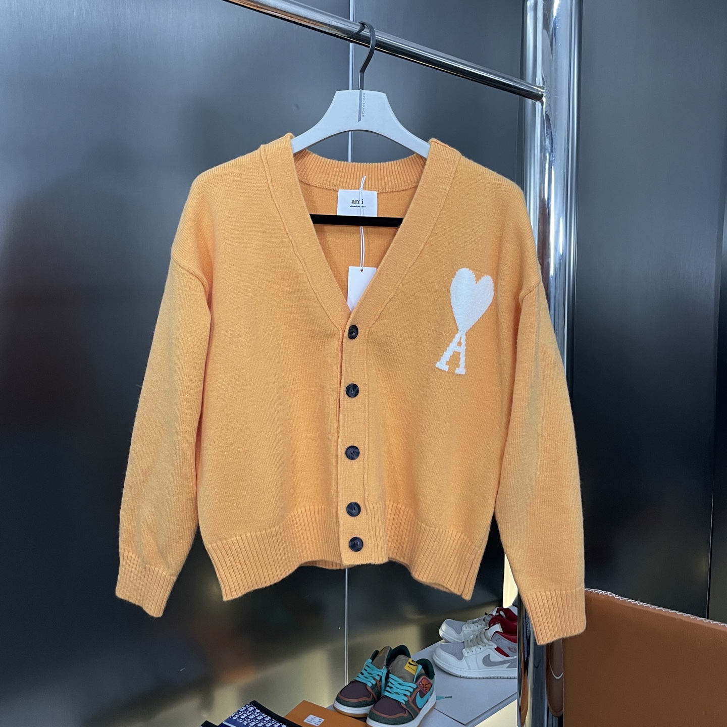 New White Big Heart Knitted Cardigan Sweater