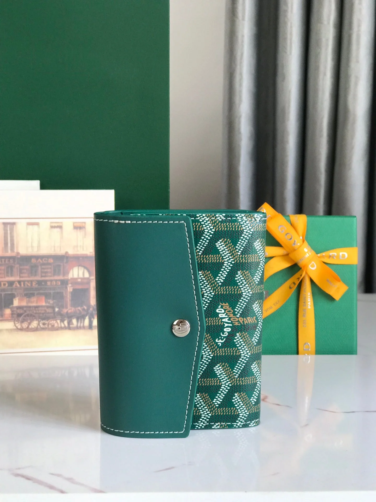 Green Calfskin Canvas Card Holder