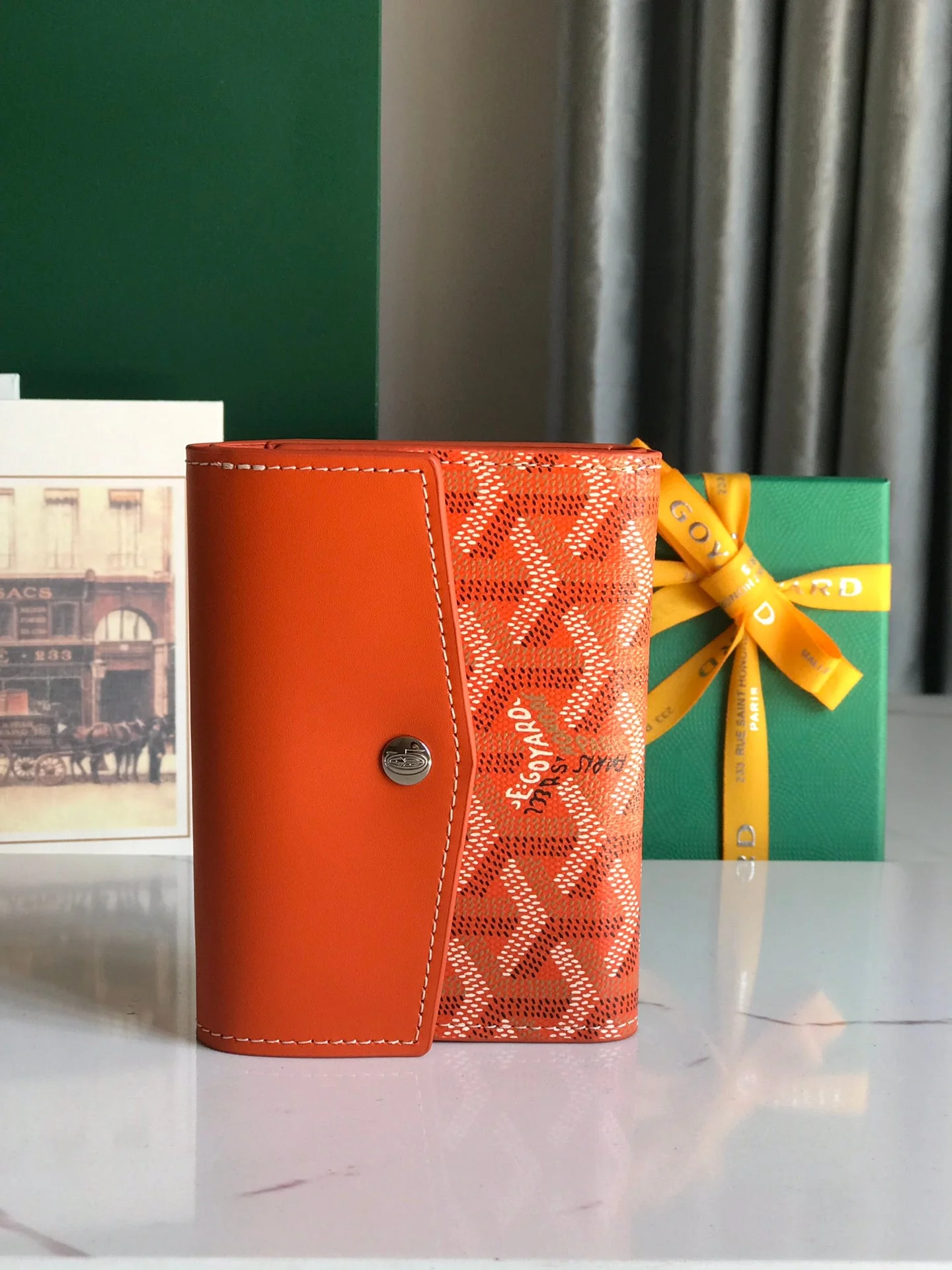 Orange Calfskin Canvas Card Holder