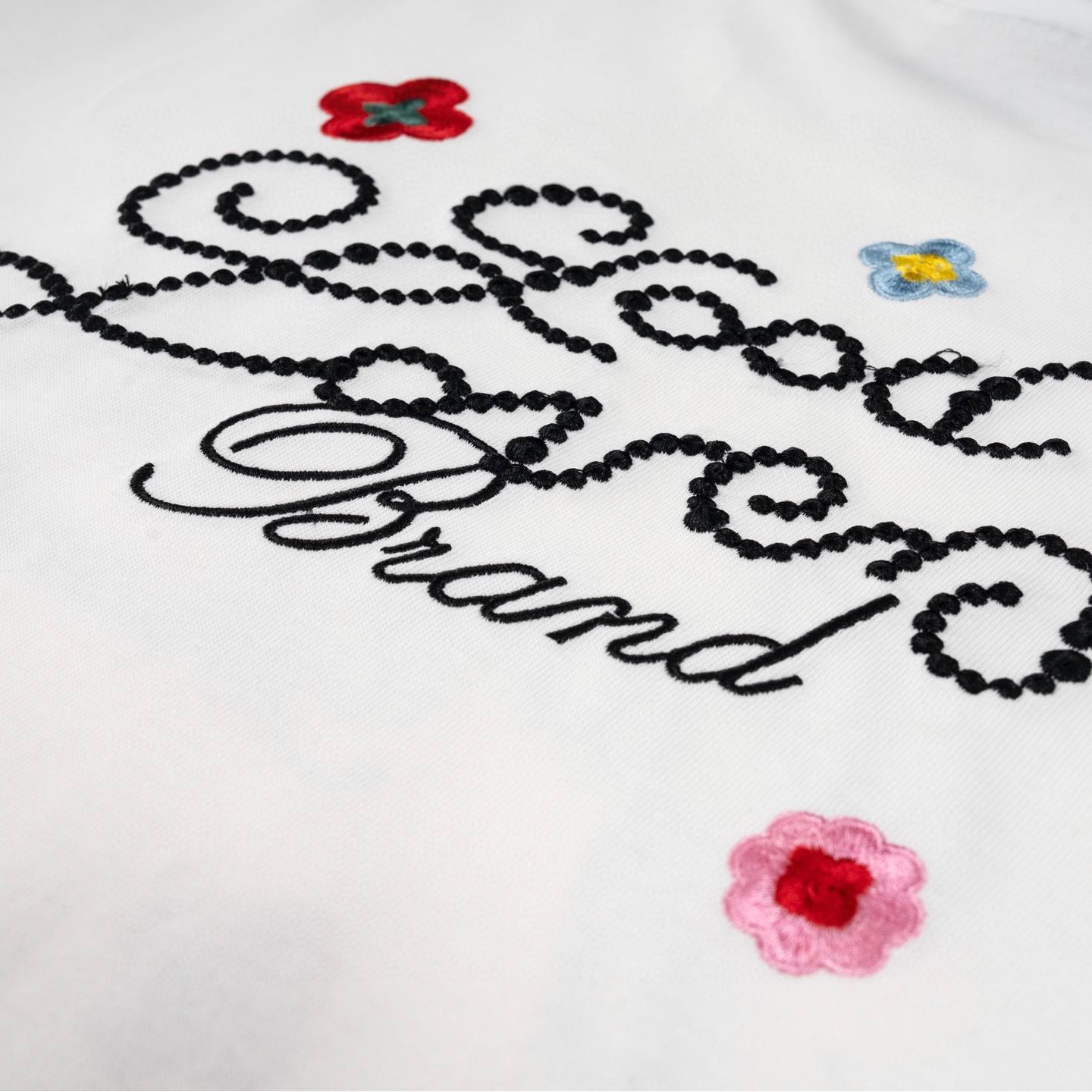 Embroidered floral slogan T-shirt