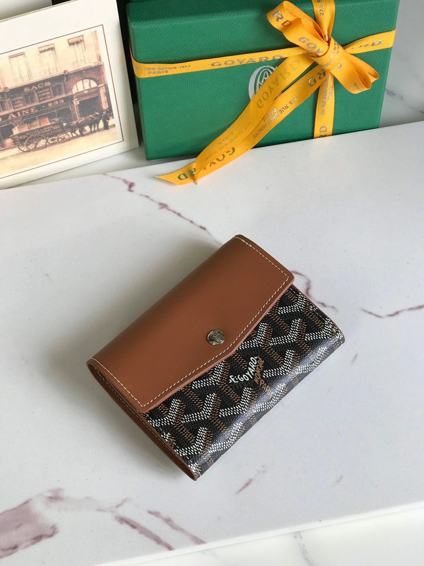 Brown and Black Calfskin Canvas Card Holder