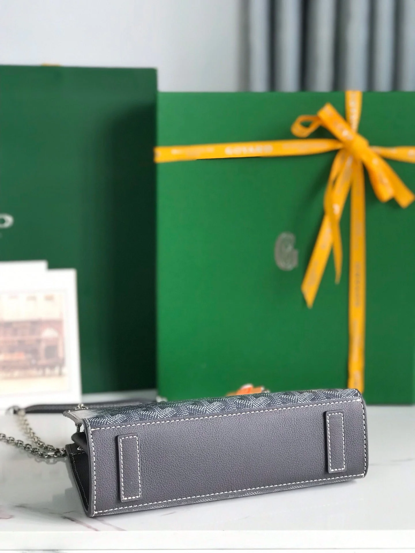 Grey Black Calfskin Structured Mini Bag