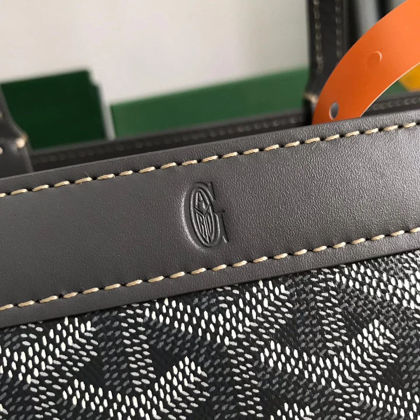 Grey Canvas And Calfskin Trim Bag