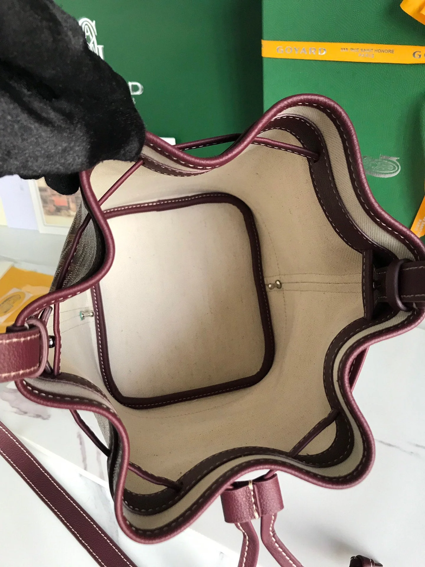 Wine Red Lambskin Trim Bucket Bag