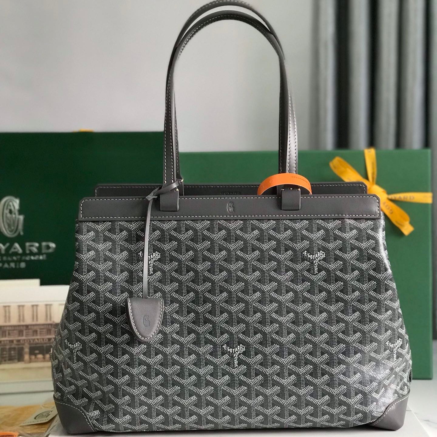 Grey Canvas And Calfskin Trim Bag