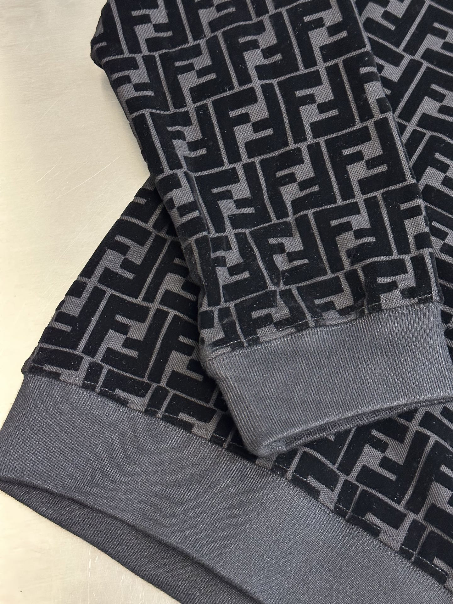 Black Pique Flocked Sweatshirt