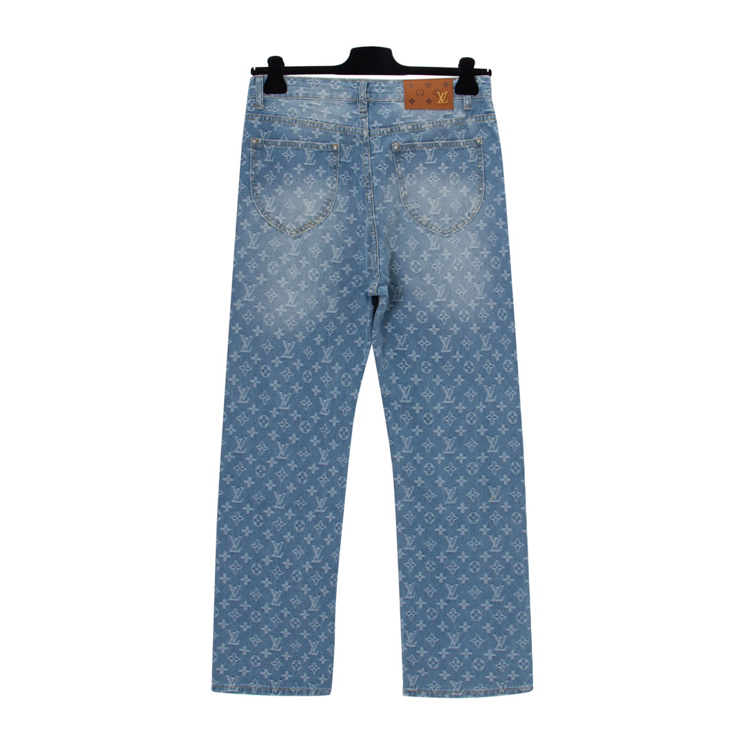 Simple Washed Blue Printed Jeans