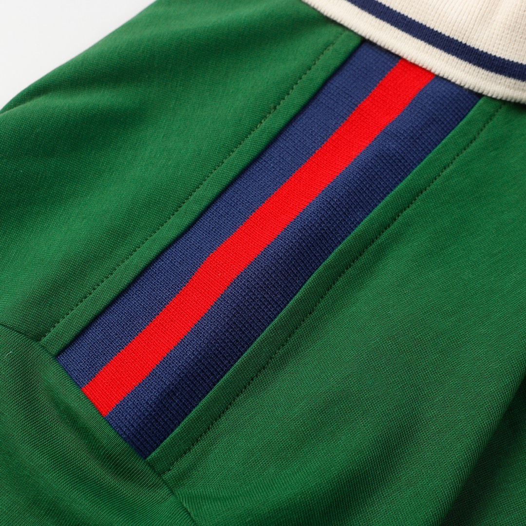 Red And Green Ribbed Polo Shirt Short Sleeves