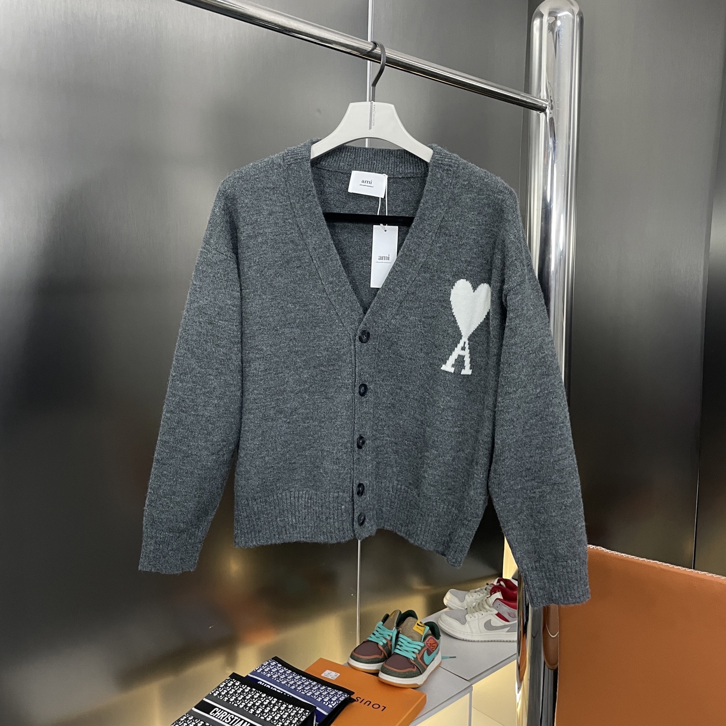 New White Big Heart Knitted Cardigan Sweater