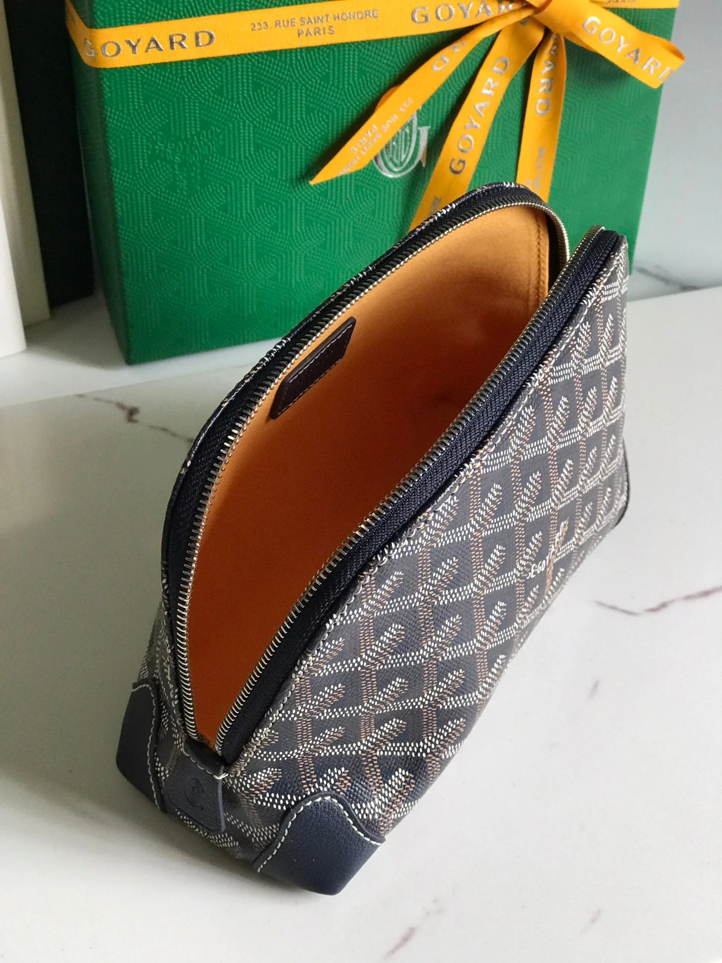 17 In Navy Blue Canvas And Tan Calfskin Trim