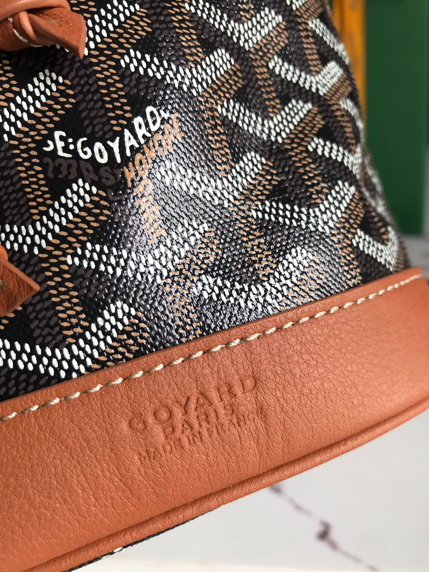 Black Brown Lambskin Trim Bucket Bag