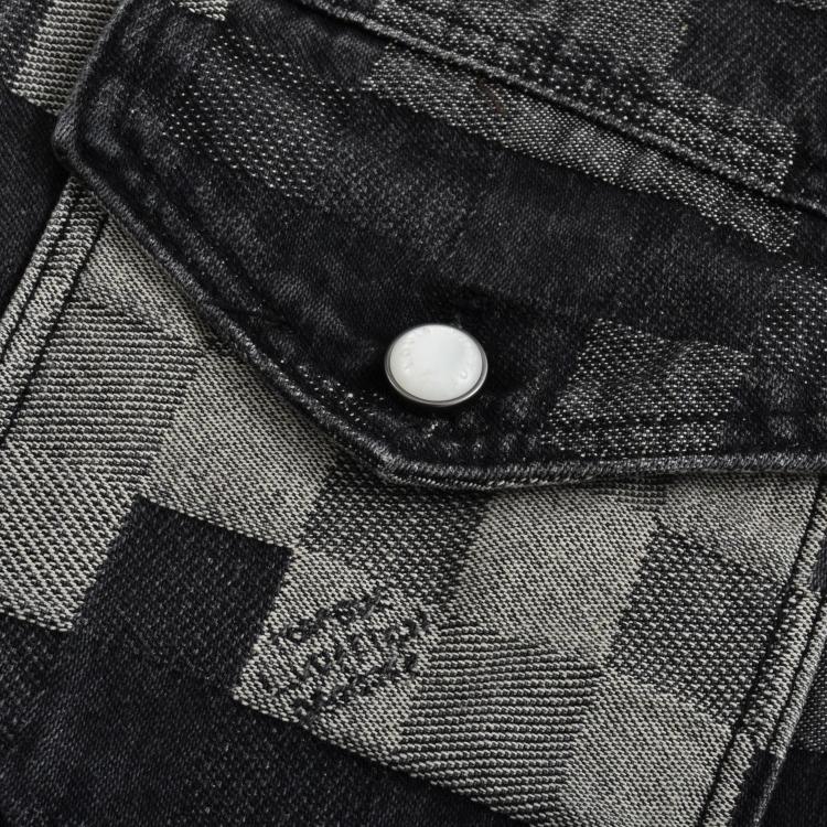 Early spring mosaic checkered denim jacket