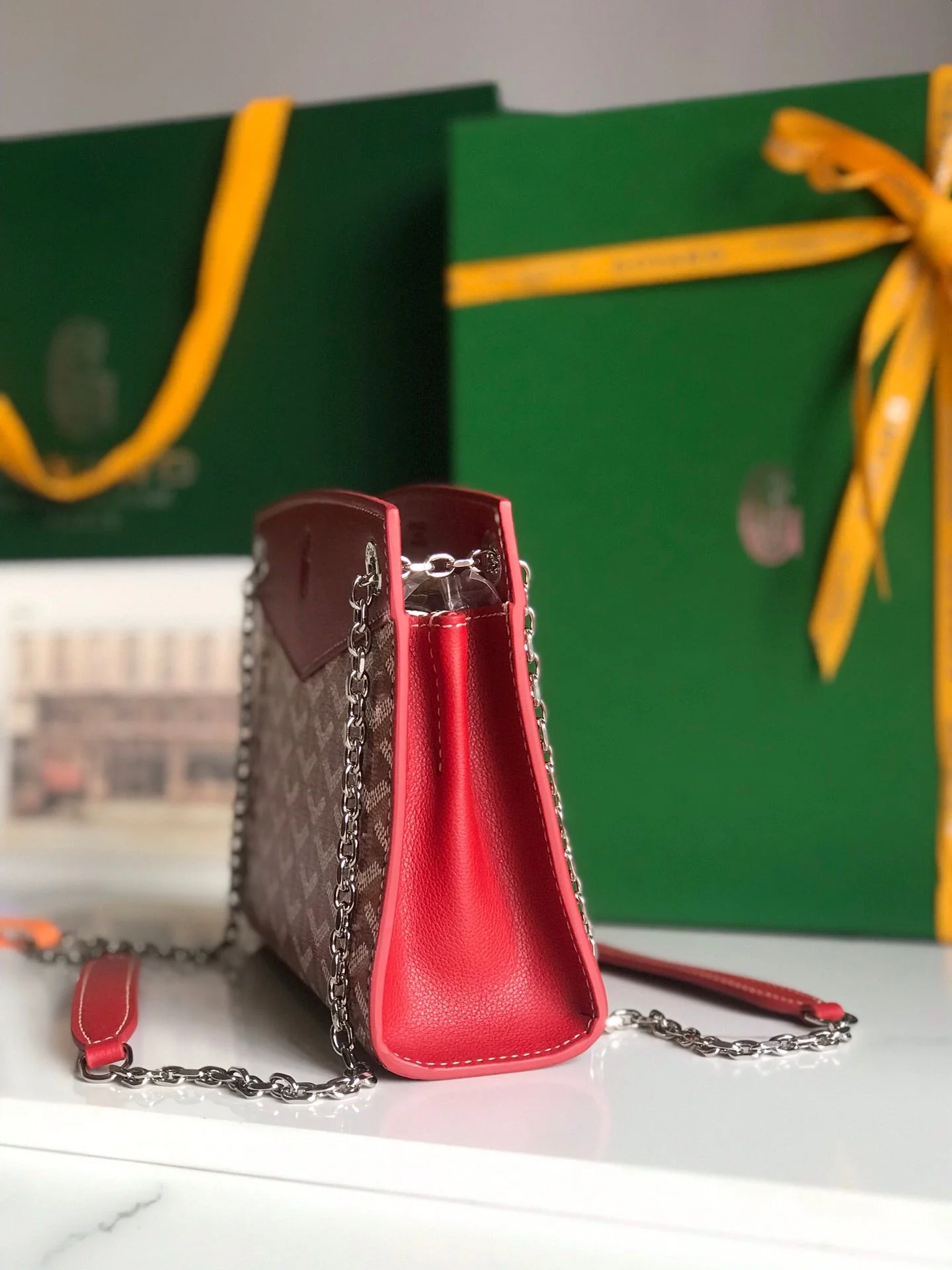 Red Calfskin Structured Mini Bag