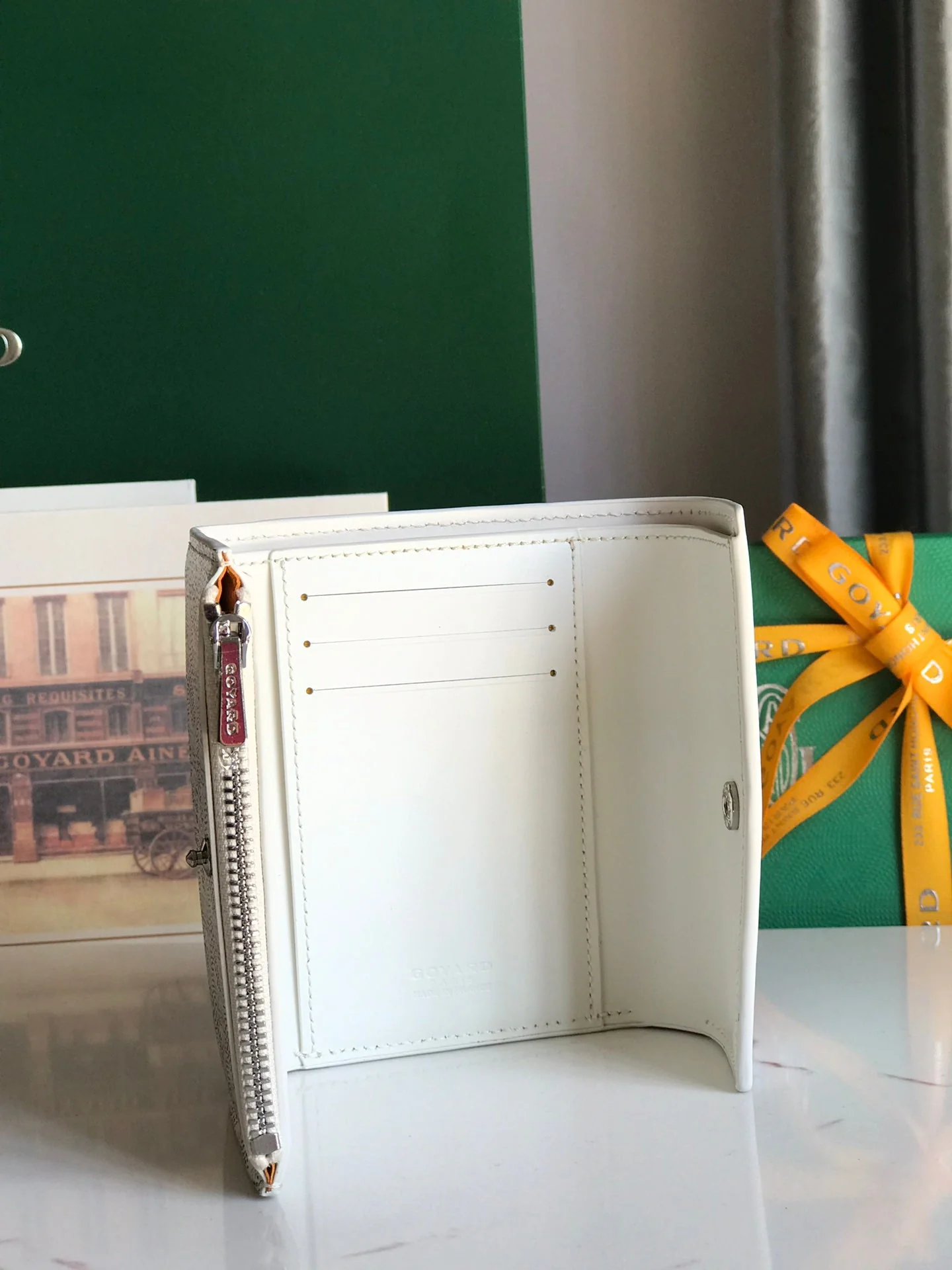 White Calfskin Canvas Card Holder