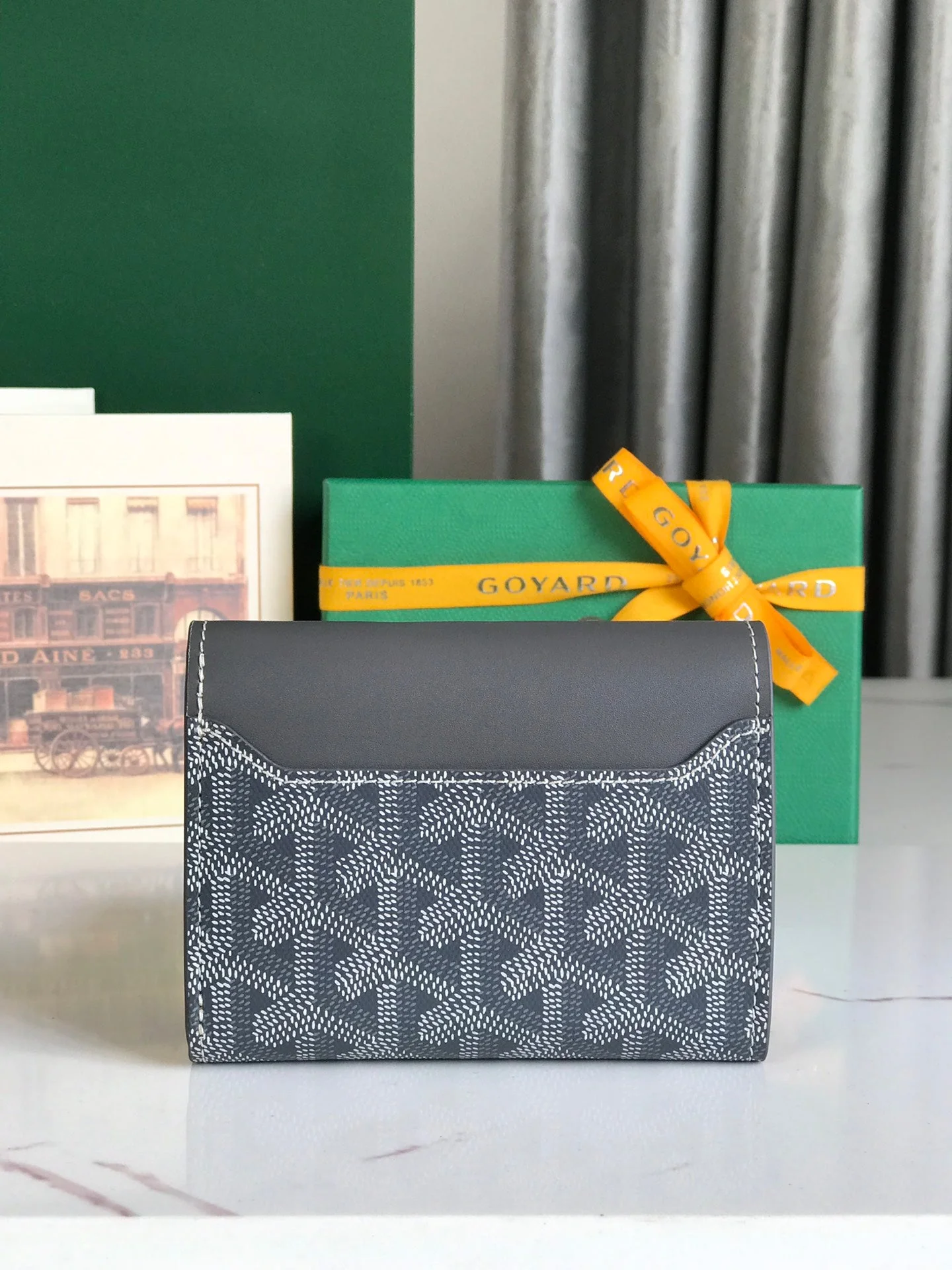 Grey Calfskin Canvas Card Holder