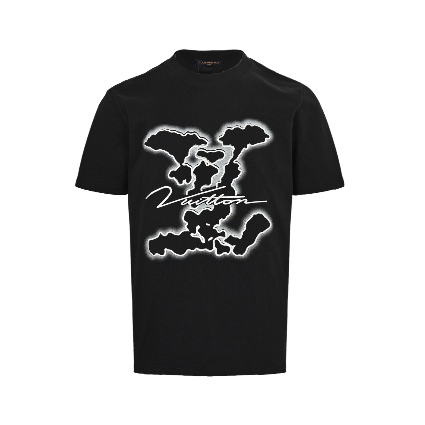 Clouds and large letters embroidered T-shirt