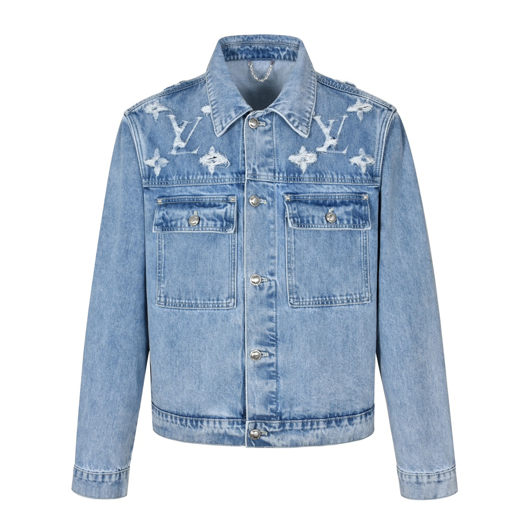 Denim Jacket Blue Embroidery Slim Fit