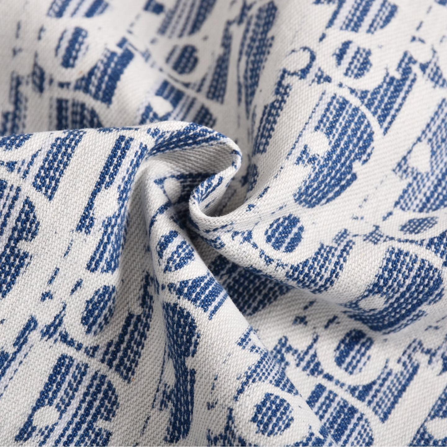 Short-sleeved denim shirt with all-over print