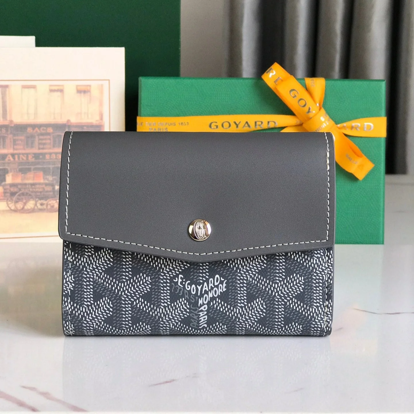 Grey Calfskin Canvas Card Holder