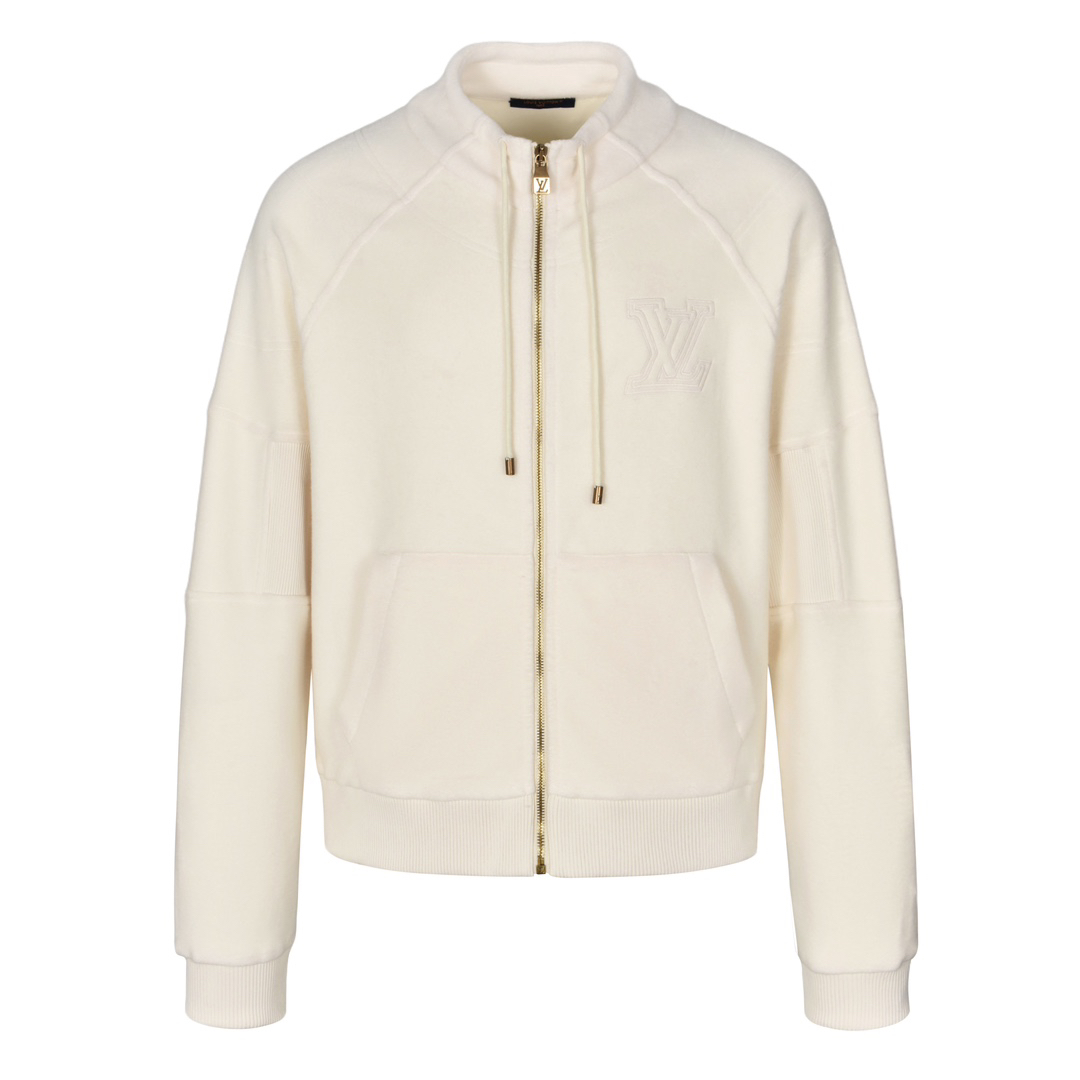 Embroidered logo panel zip-up jacket