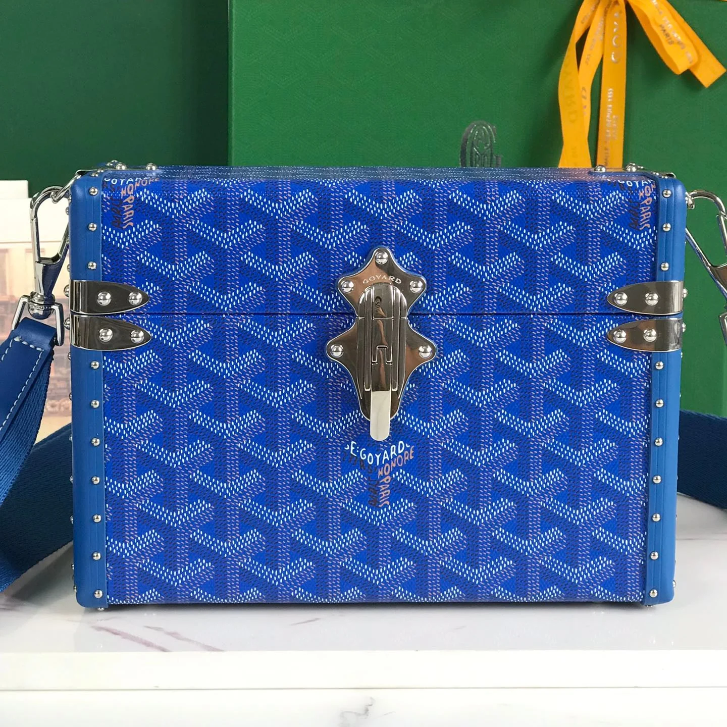 Bag 21 In Blue Canvas & Cowhide