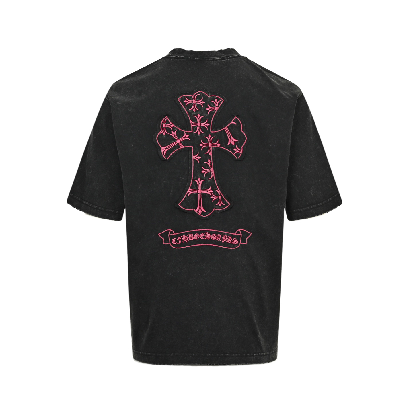 Cross patch embroidered washed burnout short-sleeved T-shirt