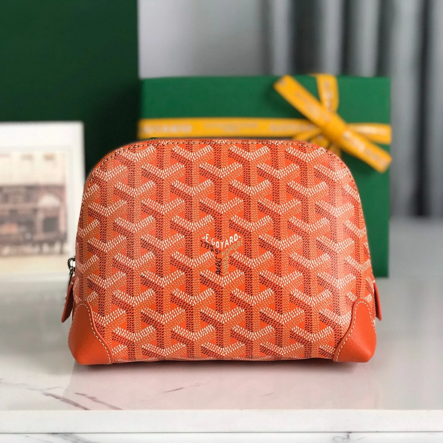 17 In Orange Canvas And Tan Calfskin Trim