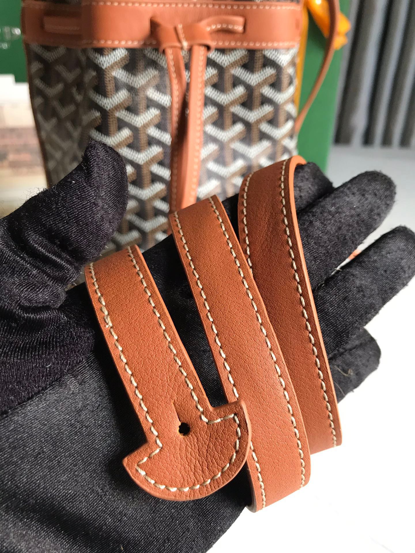 Black Brown Lambskin Trim Bucket Bag