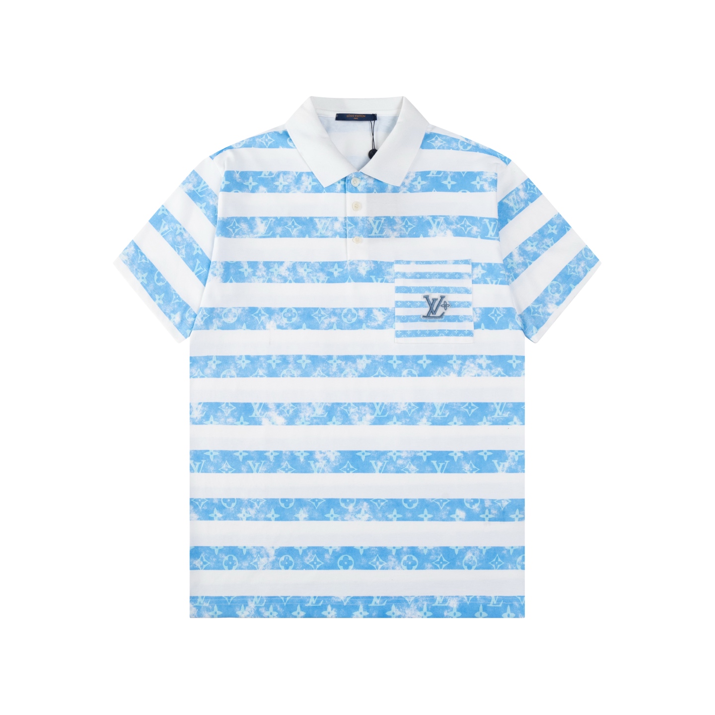 Blue and white striped Polo