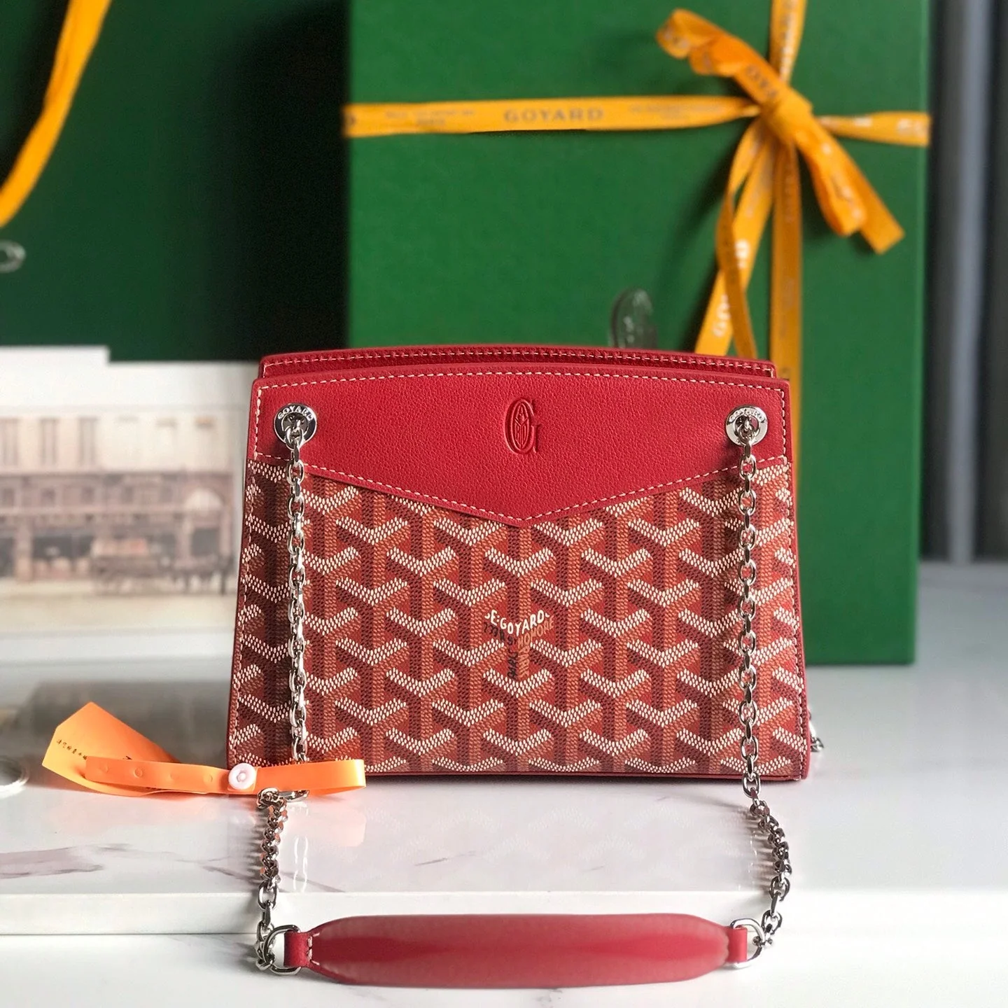 Red Calfskin Structured Mini Bag