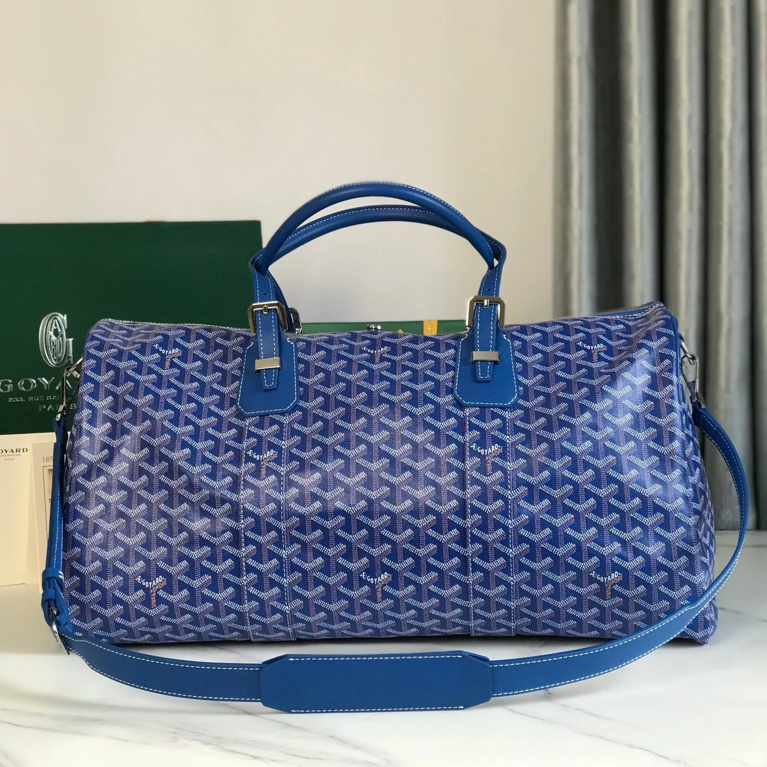 50 BAG IN SAPPHIRE BLUE CANVAS AND CALFSKIN TRIM