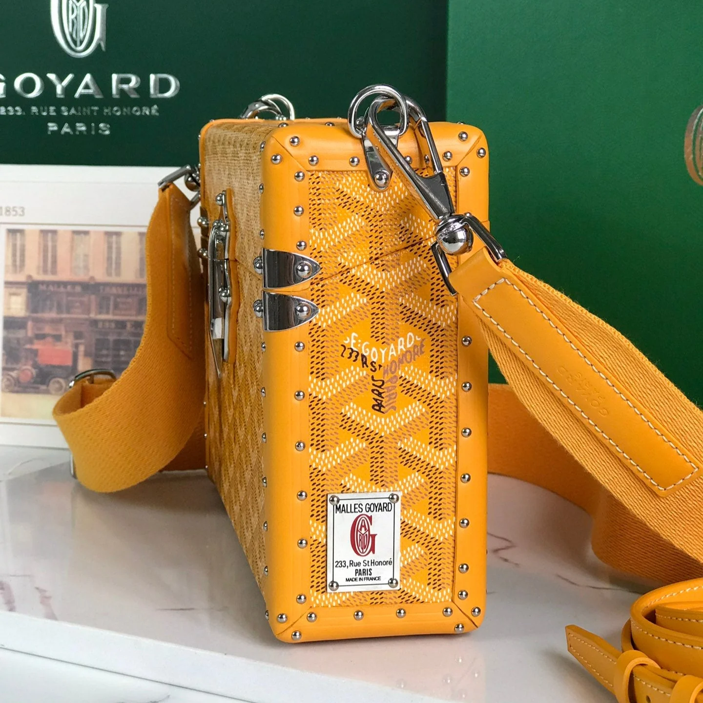 CASSETTE TRUNK BAG 21 IN YELLOW CANVAS & COWHIDE