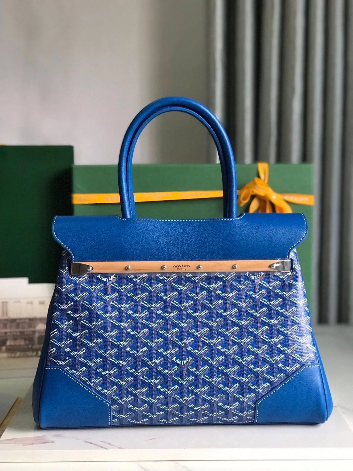 Bag 34 In Curious Blue Canvas And Calfskin