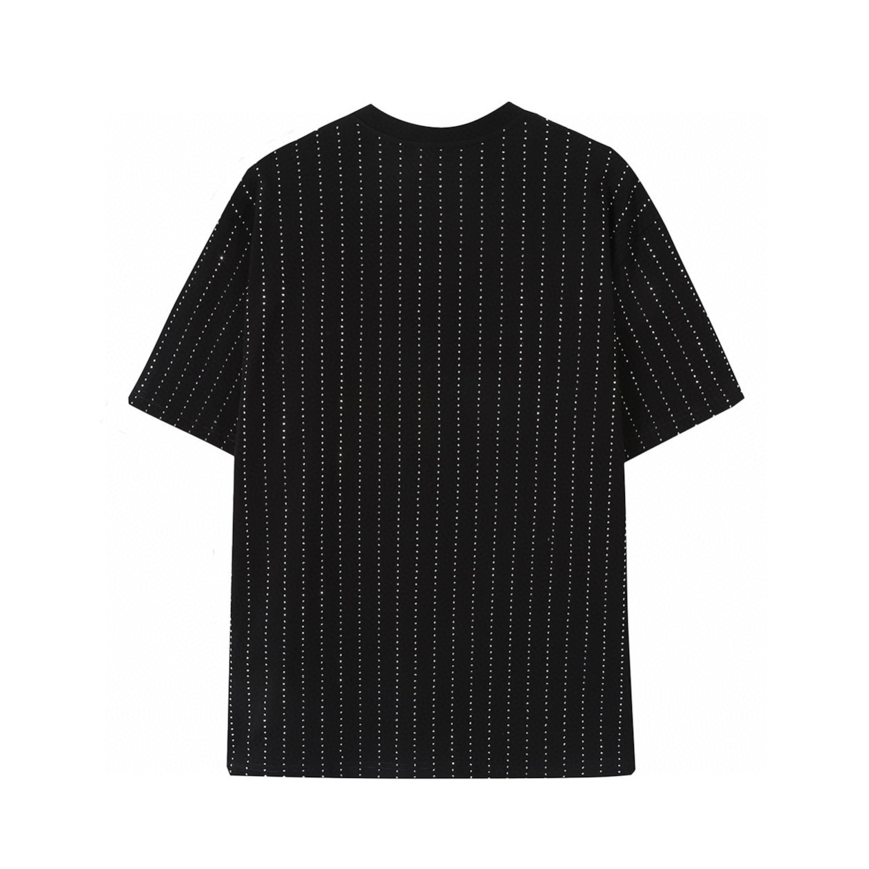 Striped crystal beads short-sleeved T-shirt