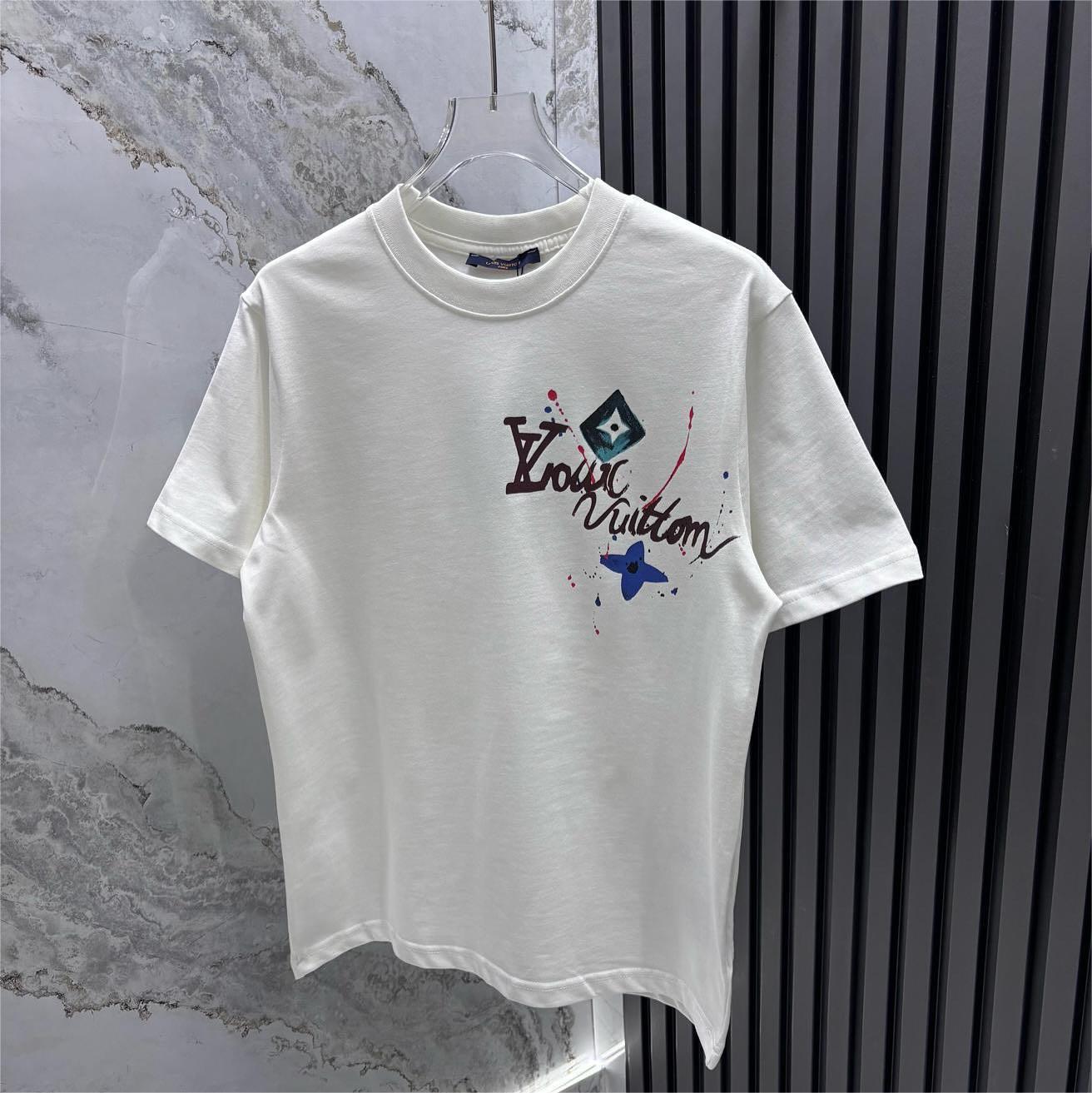 Hand-painted ink round neck short T-shirt