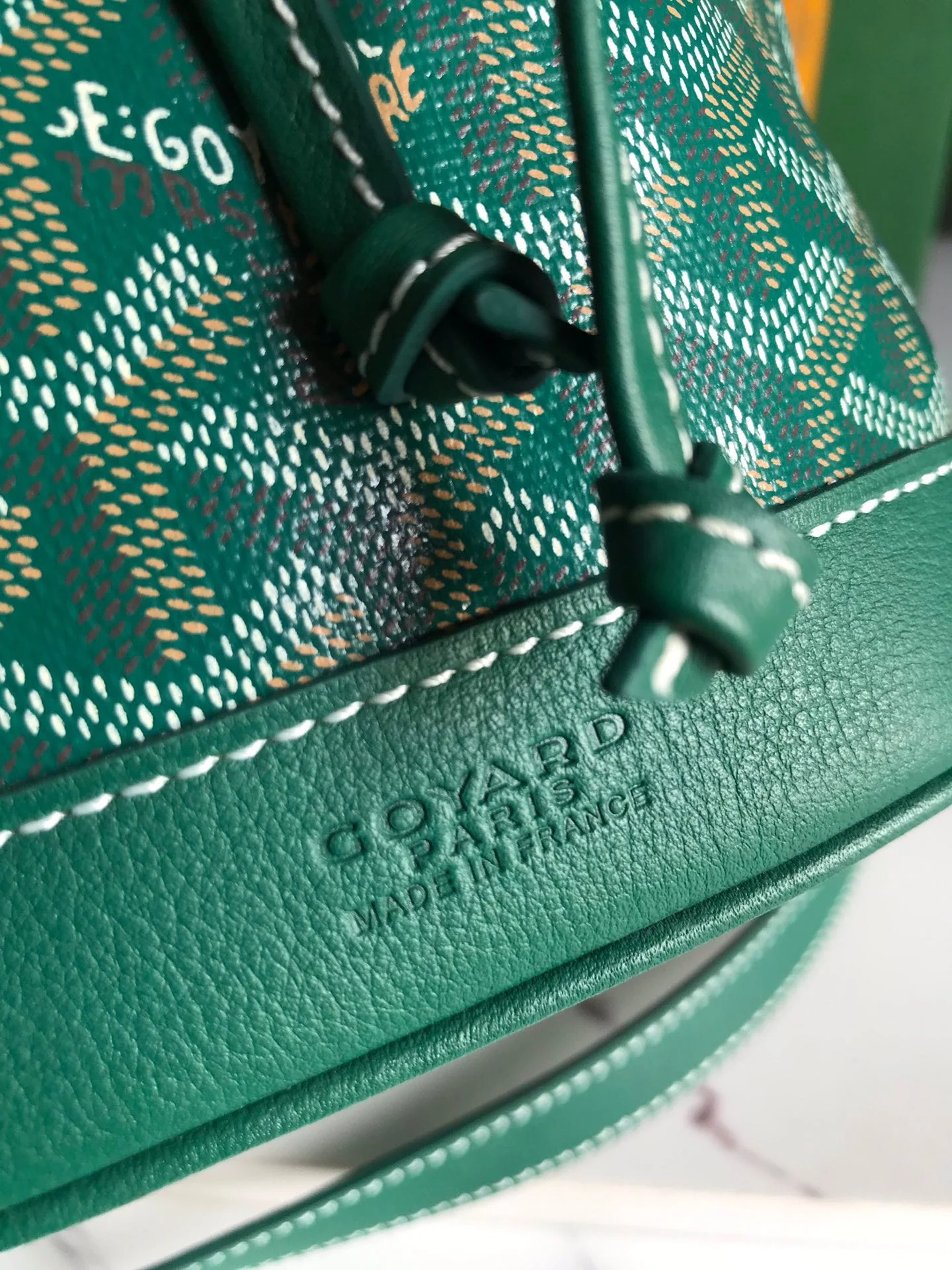 Green Lambskin Trim Bucket Bag